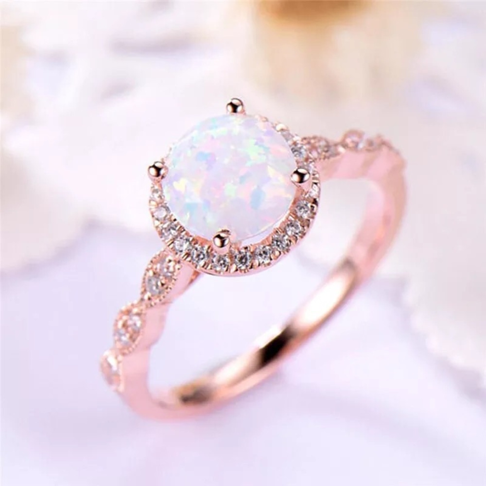 Rose Gold Round Opal Halo Ring
